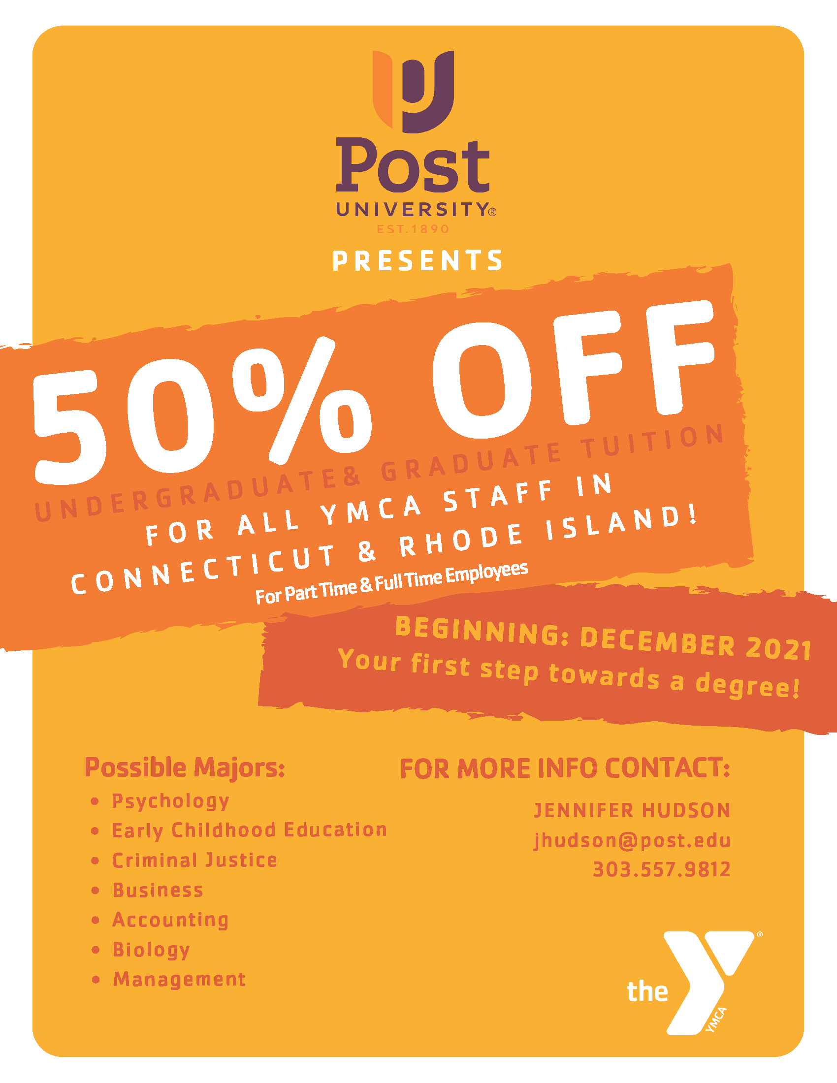 Post University 50% off Tuition for YMCA Staff