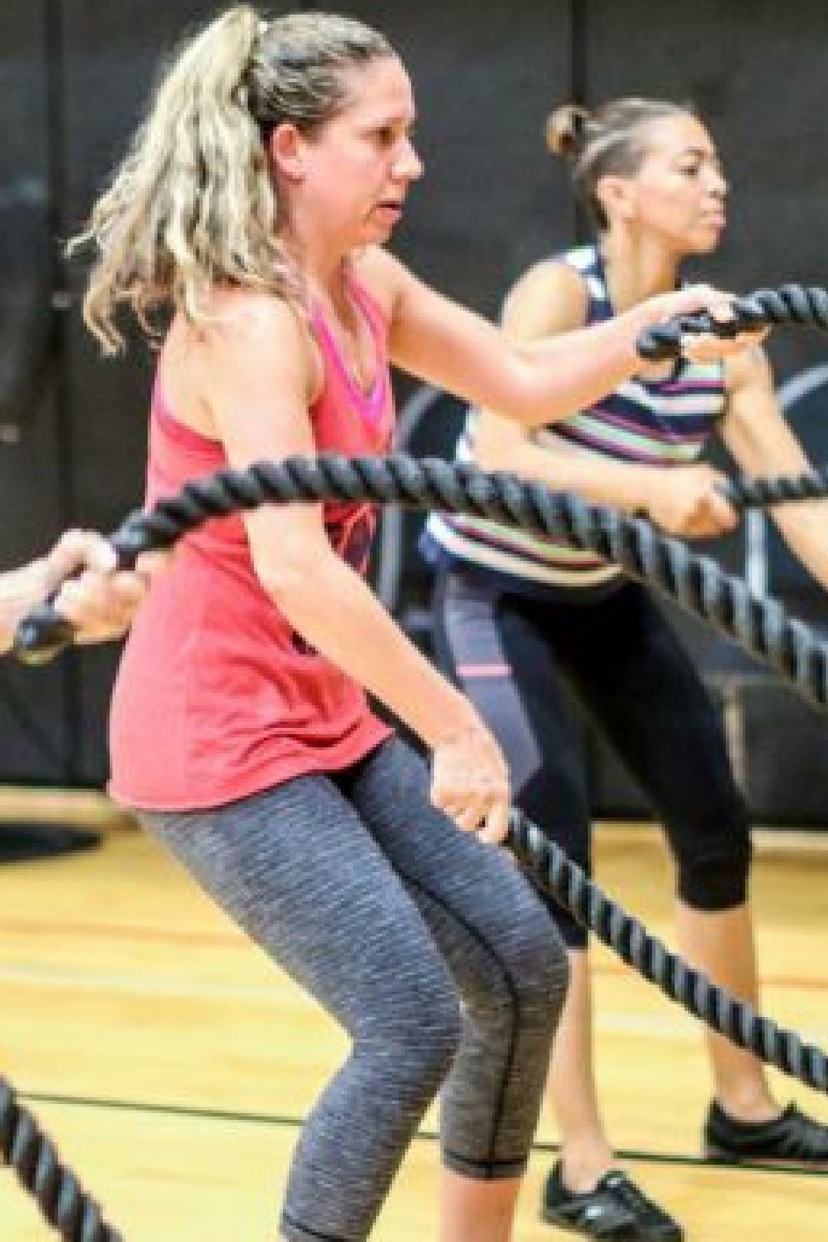Small Group Training - Ladies using battle rope