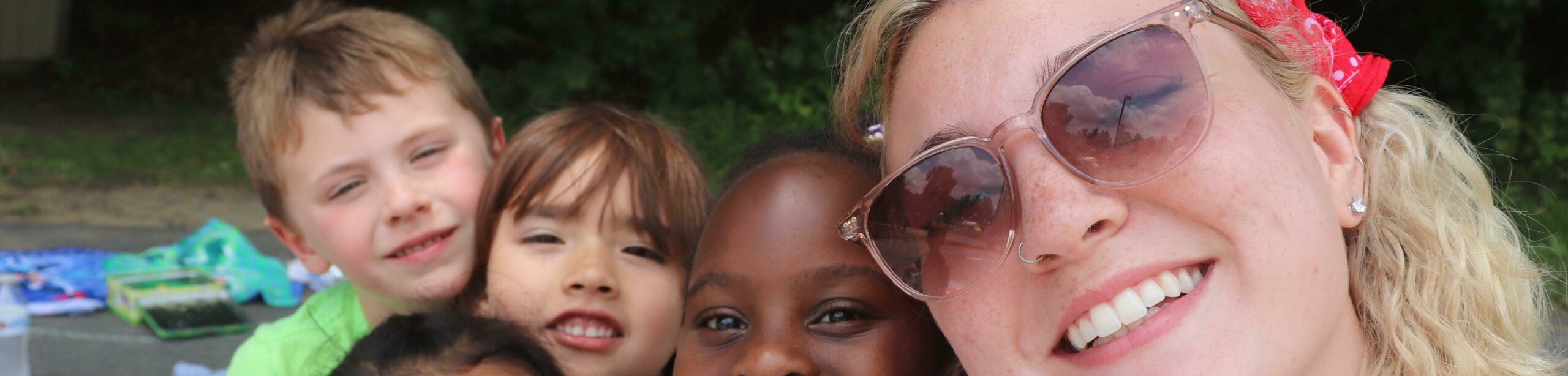Camp Counselor with campers at CAMP GREENKNOLL