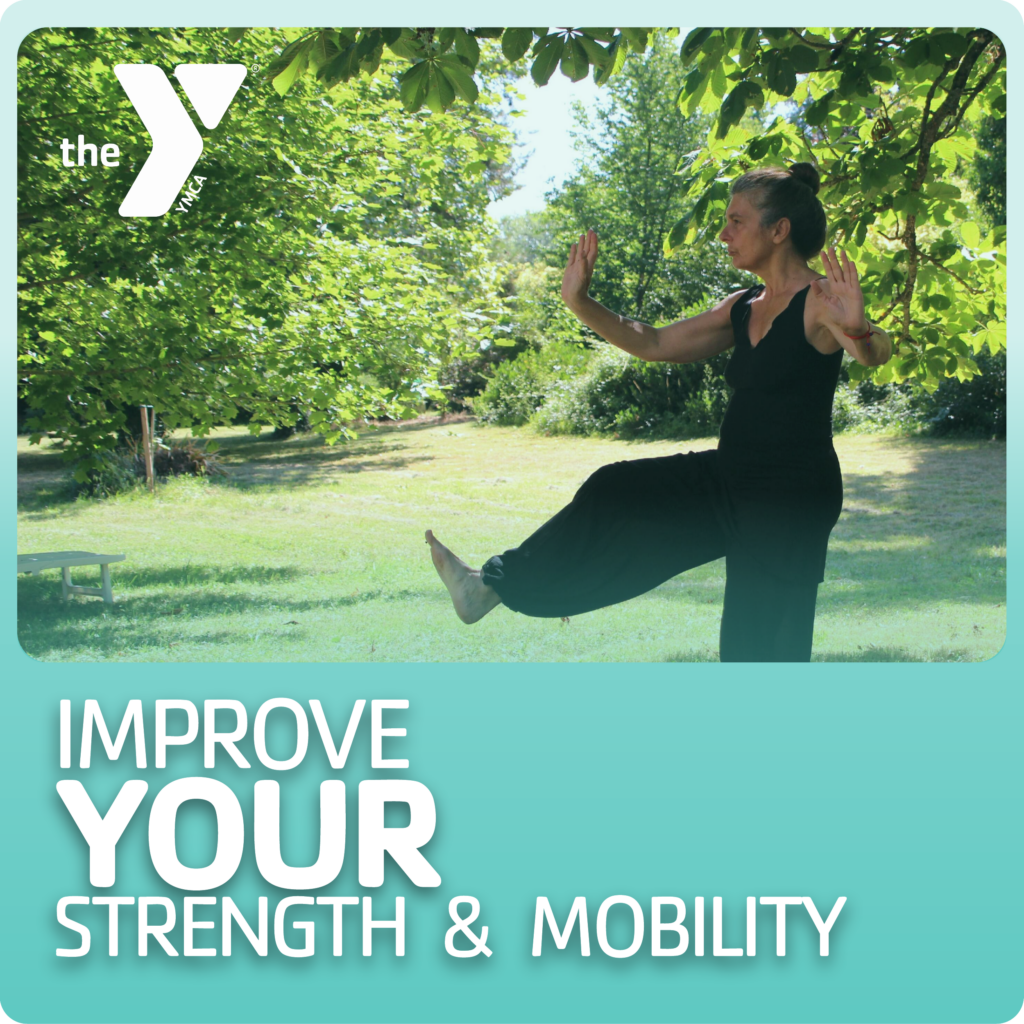 Elderly female in a mindfulness pose. Improve your strength and mobility at the Regional YMCA with Flow Chi Fusion.